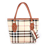 Erlen Women's Korean Style Casual Check Pattern Tote/One Shoulder Bag Set(Sreen Color)