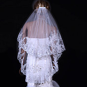 Two Tier Fingertips Wedding Veils With Applique Edge(More Colors)
