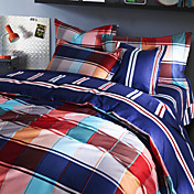 Duvet Cover Set,4-Piece Reactive Print 100% Cotton Mediterranean Stripe