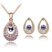 Xingzi Women's Charming Lilac Water Drop Crystal Necklace And Stud Earrings