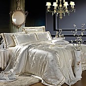 Xanlenss 4-Piece Beige Jacquard Cotton Duvet Cover Set 