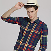 MSUIT Fashion Men'S Grid Long Sleeve Shirt Z9135
