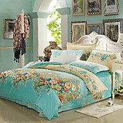 Duvet Cover Set,4-Piece Reactive Print Polyester European Floral Blue