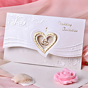 Heart Design Wedding Invitation with Flower- Set of 50