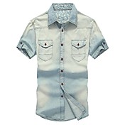 Kaying Men's Gradient Color Fitted Denim Shirt