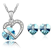 Xingzi Women's Elegant Blue Heart Pattern Made With Swarovski Elements Crystal Necklace And Stud Earrings