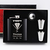 Personalized 4 Pieces Black Stainless Steel 6-oz Flask  in Gift Box 
