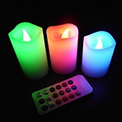 Romantic Lavender LED Color Changing Flameless Wax Candles Remote Control for Party and Tea Time (3-Set)