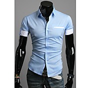 SGH Men's Contrast Color Cuffs Folded Short Sleeve Shirt(Blue)