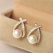 Daphne Elegant Diamonade Curve Pearl Stud(Screen Color)