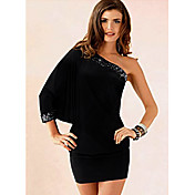 MUSE Women's Asymmetrical Shoulder Black Dress