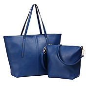 Hanghaiwang Women's Simple Navy Blue Trapezoid PU Leather Tote And Crossbody 04-23