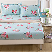 Fitted sheet, 200 TC 100% Cotton Floral Light Blue