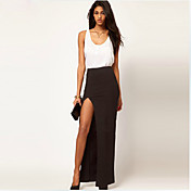 Yishannvlang  European Style Solid Color Package Hip Sexy Slit Cut Out Fashion Dress(Black)