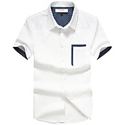 Lucassa Men's Simple Splice Pocket Slim Short Sleeve Shirt(White)