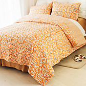 Quilt Set, 3-Piece 100% Cotton Country Style Apricot Arabesque