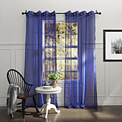 (One Panel Grommet Top) Country Elegant Blue Solid Eco-friendly Sheer Curtain