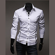 FengShang Men's Bodycon Casual Long Sleeve Lapel Neck White Shirt