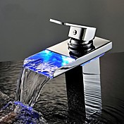 Single Handle Waterfall Bathroom Sink Faucet with LED Light