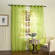 (One Pair Grommet Top) Country Elegant Green Solid Eco-friendly Sheer Curtain