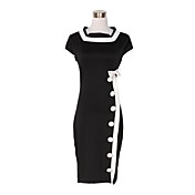 Women's Vintage White Bowknot Single Breasted Black Dress