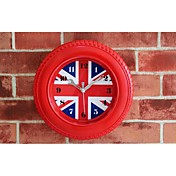 10 Inch British Style Union Jack Tyre Wall Clock with Alarm Red