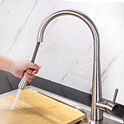 HPB Contemporary Pullout Spray Brushed Finish Brass One Hole Single Handle Kitchen Faucet