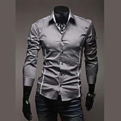 FengShang Men's Bodycon Casual Long Sleeve Lapel Neck Gray Shirt