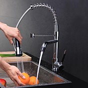 Contemporary Chrome Finish One Hole Single Handle Pull-out Kitchen Faucet