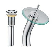 Contemporary Chrome One Hole Single Handle Waterfall Bathroom Sink Faucet with Glass Spout
