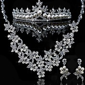 Elegant Alloy With Rhinestone And Pearl Wedding Jewelry Set (Including Tiara,Necklace And Earrings)