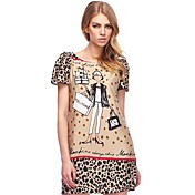 Bad Girls New Spring Summer 2014 Catwalk Models Same with Fan Bingbing Cartoon Printed Round Neck Women Dress8025