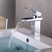Contemporary  Chrome One Hole Single Handle Waterfall Bathroom Sink Faucet