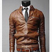 LangTuo Short Type Slim Stand Collar Causal Washing Locomotive Leather Coat(Light Brown)