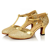 Shoes Show Women's Joker Leather Arch Strap Chunky Heel Dancing Shoes Heel 6CM(Gold)