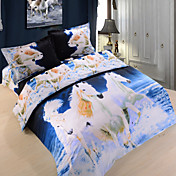 4 - Piece Lifelike 3D Print Running Horses Duvet Cover Set