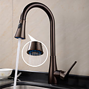 Traditional Oil-rubbed Bronze Finish One Hole Single Handle Deck Mounted Rotatable Pullout Spray Kitchen Faucet