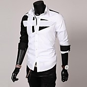 Lesen Men's Slim Personality Stitching Casual Long Sleeve Shirt O
