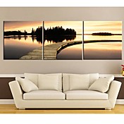 Stretched Canvas Art Sunset Waterside Set of 3