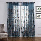 (Two Panels) Neoclassical Elegant Blue Floral Eco-friendly Sheer Curtain