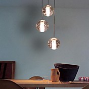 Modern Crystal Pendant Light, 3 Light, Crystal Ball Metal Plating.