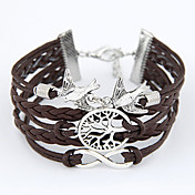 Multilayer Alloy Love Birds Life Tree and Infinity Handmade Leather Bracelet