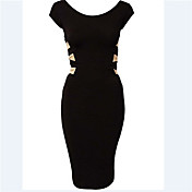YZIS Sexy Round Collar Backless Short Sleeve Long dress