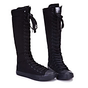 Women's Shoes Punk Skate Canvas Sneaker Flat Heel Lace Up Knee High Boots