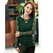 Fangyage Women's Round Neck Slim Lace Long Sleeve Shirt