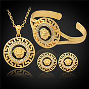 U7 Vintage Women's Medusa Lion Head Pendant Earrings Bracelet Set 18K Gold Plated Austrian Rhinestone Jewelry for Women