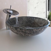 Bathroom Sink Set,Tempered glass Vessel Sink With Waterfall Faucet,Mounting Ring and Water Drain