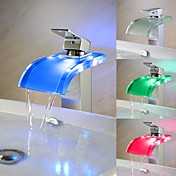 Contemporary Color Changing LED Chrome Finish One Handle Waterfall Bathroom Sink Faucet