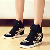Platform Wedge Heel Canvas Fashion Sneakers with Leopard Split Joint Women's Shoes(More Colors)