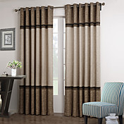 (Two Panels) Neoclassical Brown And Beige Solid Floral Lace Room Darkening Curtain